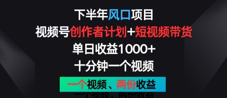 下半年风口项目，视频号创作者计划+视频带货，一个视频两份收益，十分钟一个视频【揭秘】-599资源坊