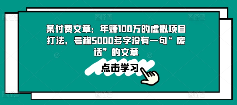 某付费文章：年赚100w的虚拟项目打法，号称5000多字没有一句“废话”的文章-599资源坊