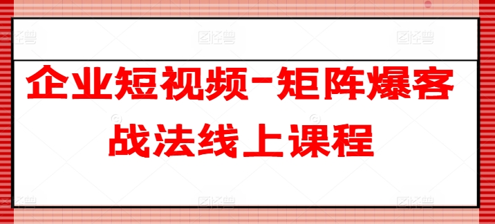企业短视频-矩阵爆客战法线上课程-599资源坊