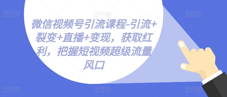 微信视频号引流课程-引流+裂变+直播+变现，获取红利，把握短视频超级流量风口-599资源坊
