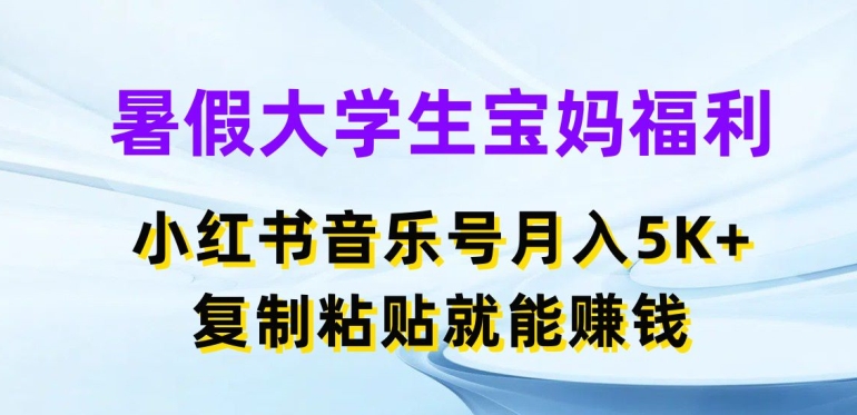 暑假大学生宝妈福利，小红书音乐号月入5000+，复制粘贴就能赚钱【揭秘】-599资源坊