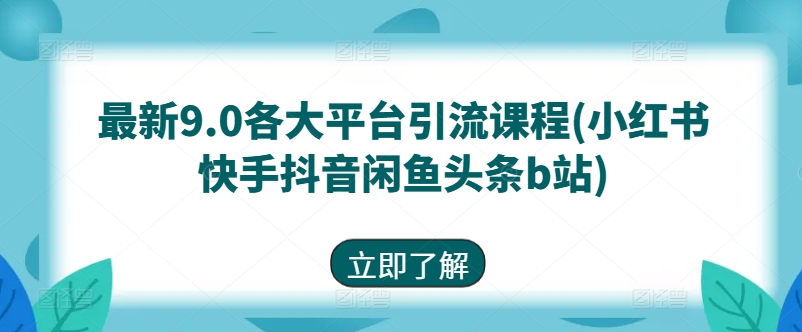最新9.0各大平台引流课程(小红书快手抖音闲鱼头条b站)-599资源坊