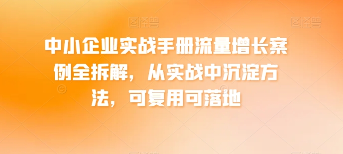中小企业实战手册流量增长案例全拆解，从实战中沉淀方法，可复用可落地-599资源坊