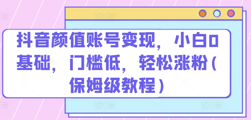 抖音颜值账号变现，小白0基础，门槛低，​轻松涨粉(保姆级教程)【揭秘】-599资源坊