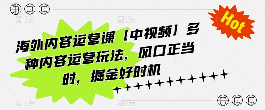 海外内容运营课【中视频】多种内容运营玩法，风口正当时，掘金好时机-599资源坊