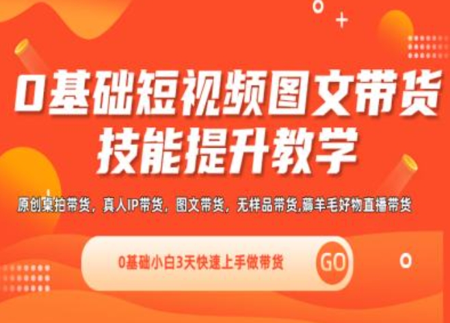 0基础短视频图文带货实操技能提升教学(直播课+视频课),0基础小白3天快速上手做带货-599资源坊