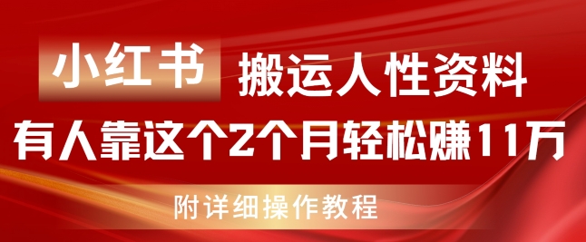 小红书搬运人性资料，有人靠这个2个月轻松赚11w，附教程【揭秘】-599资源坊