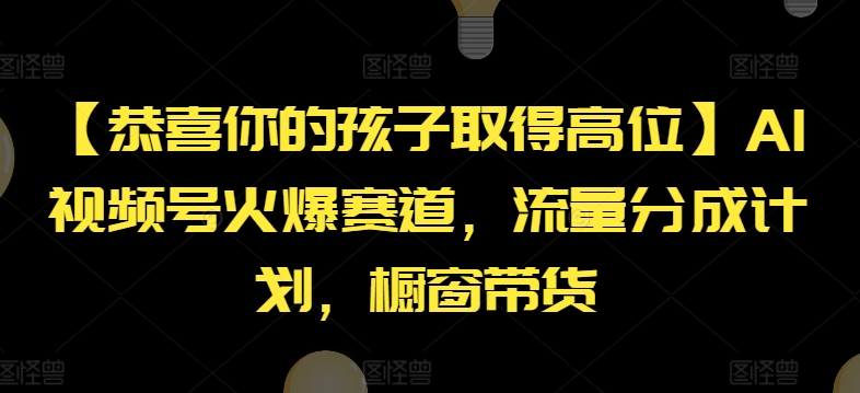 【恭喜你的孩子取得高位】AI视频号火爆赛道，流量分成计划，橱窗带货【揭秘】-599资源坊