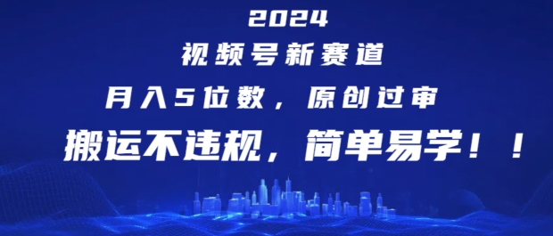 2024视频号新赛道，月入5位数+，原创过审，搬运不违规，简单易学【揭秘】-599资源坊