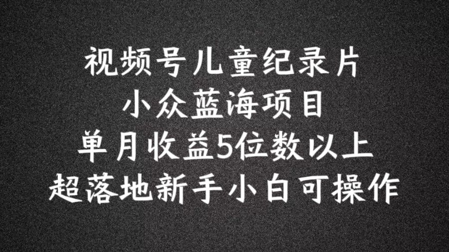 2024蓝海项目视频号儿童纪录片科普，单月收益5位数以上，新手小白可操作【揭秘】-599资源坊