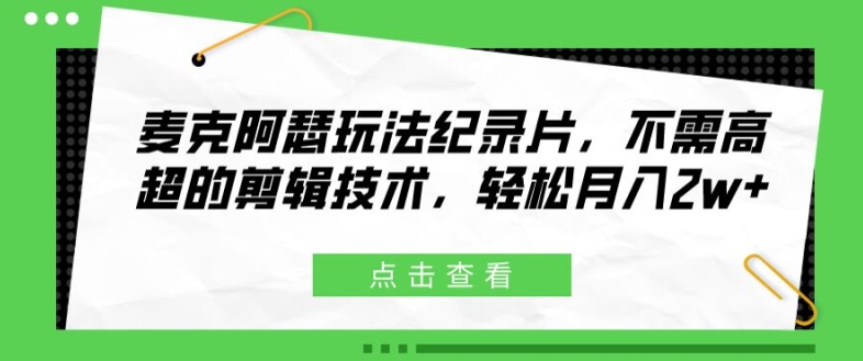麦克阿瑟玩法纪录片，不需高超的剪辑技术，轻松月入2w+【揭秘】-599资源坊