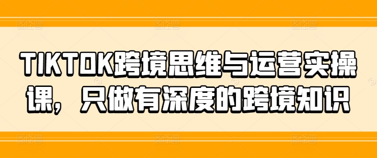 TIKTOK跨境思维与运营实操课，只做有深度的跨境知识-599资源坊