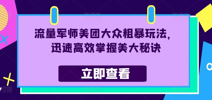流量军师美团大众粗暴玩法，迅速高效掌握美大秘诀-599资源坊