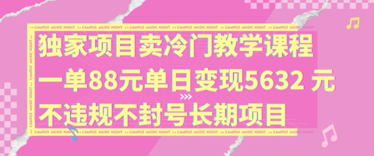 独家项目卖冷门教学课程一单88元单日变现5632元违规不封号长期项目【揭秘】-599资源坊