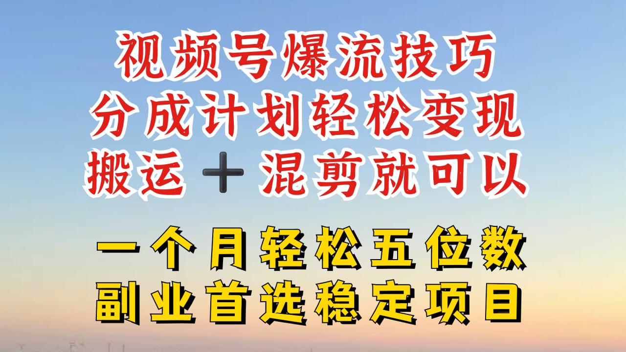 视频号分成最暴力赛道，几分钟出一条原创，最强搬运+混剪新方法，谁做谁爆【揭秘】-599资源坊