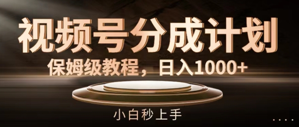 视频号分成计划保姆级教程，日入1K，小白秒上手【揭秘】-599资源坊