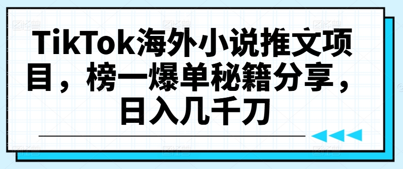 TikTok海外小说推文项目，榜一爆单秘籍分享，日入几千刀-599资源坊