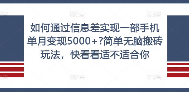 如何通过信息差实现一部手机单月变现5000+?简单无脑搬砖玩法，快看看适不适合你【揭秘】-599资源坊