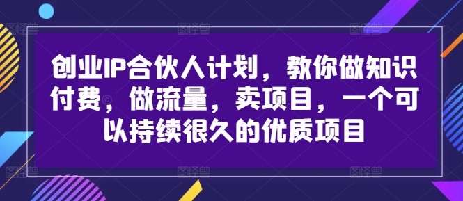 创业IP合伙人计划，教你做知识付费，做流量，卖项目，一个可以持续很久的优质项目-599资源坊