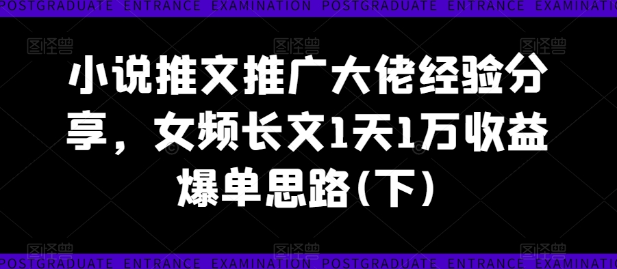 小说推文推广大佬经验分享，女频长文1天1万收益爆单思路(下)-599资源坊