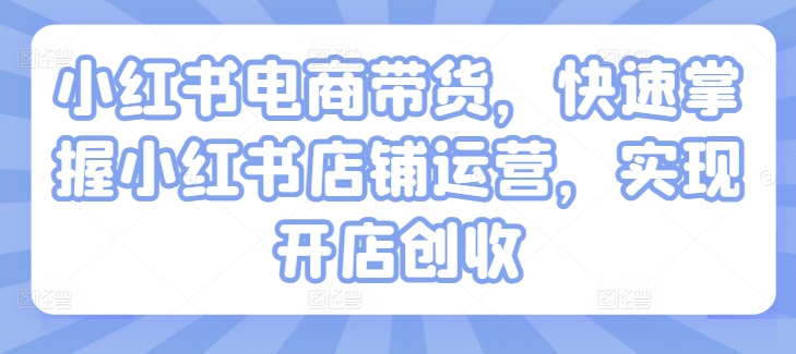 小红书电商带货，快速掌握小红书店铺运营，实现开店创收-599资源坊
