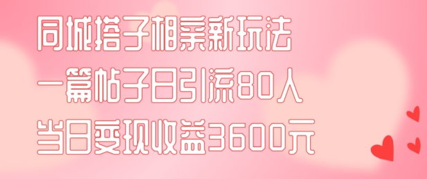 同城搭子相亲新玩法一篇帖子引流80人当日变现3600元(项目教程+实操教程)【揭秘】-599资源坊
