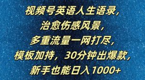 视频号英语人生语录,多重流量一网打尽,模板加持,30分钟出爆款,新手也能日入1000+【揭秘】-599资源坊