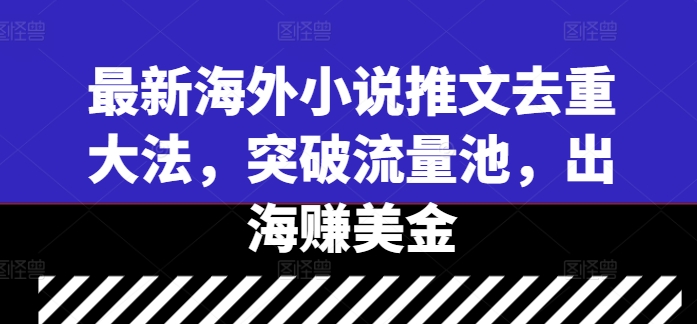 最新海外小说推文去重大法，突破流量池，出海赚美金-599资源坊