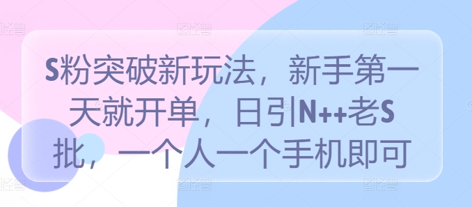 S粉突破新玩法，新手第一天就开单，日引N++老S批，一个人一个手机即可【揭秘】-599资源坊