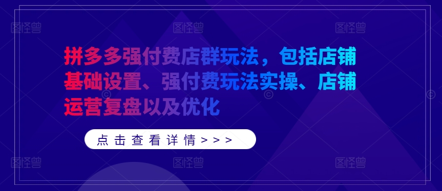 拼多多强付费店群玩法，包括店铺基础设置、强付费玩法实操、店铺运营复盘以及优化-599资源坊