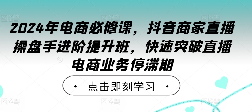 2024年电商必修课，抖音商家直播操盘手进阶提升班，快速突破直播电商业务停滞期-599资源坊
