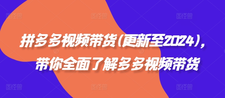 拼多多视频带货(更新至2024)，带你全面了解多多视频带货-599资源坊