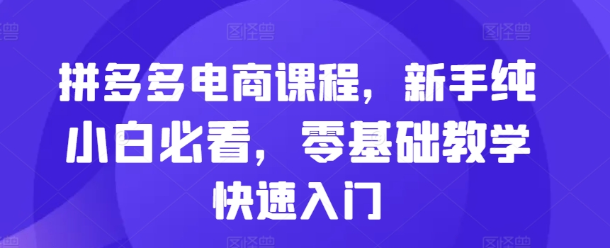 拼多多电商课程，新手纯小白必看，零基础教学快速入门-599资源坊