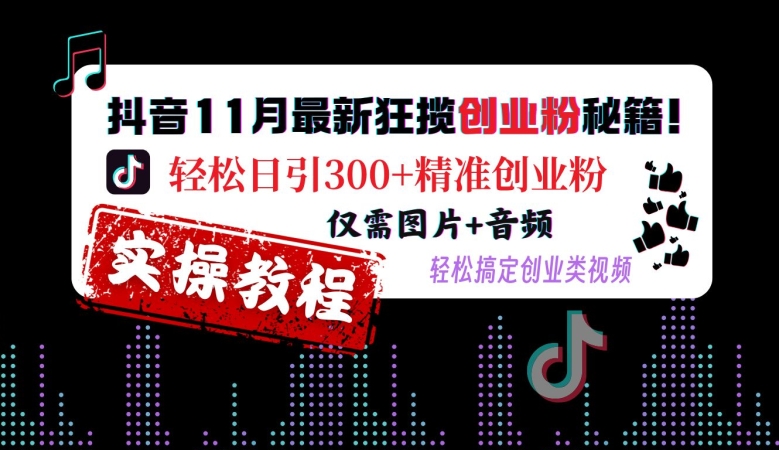抖音11月最新狂揽创业粉秘籍，轻松日引300+精准创业粉，仅需图片+音频，轻松搞定创业类视频-599资源坊