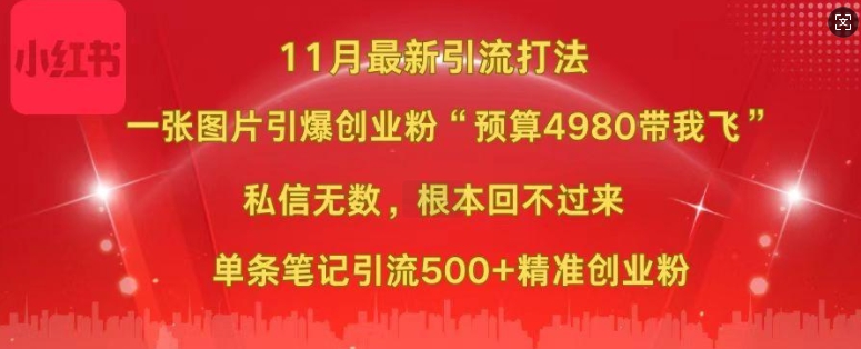 小红书11月最新图片打粉，一张图片引爆创业粉，“预算4980带我飞”，单条引流500+精准创业粉-599资源坊