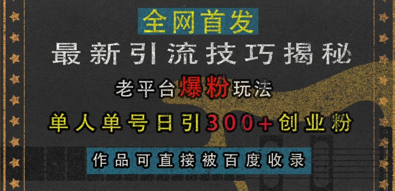 最新引流技巧揭秘，老平台爆粉玩法，单人单号日引300+创业粉，作品可直接被百度收录-599资源坊