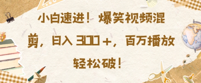 小白速进，爆笑视频混剪，日入3张，百万播放轻松破【揭秘】-599资源坊