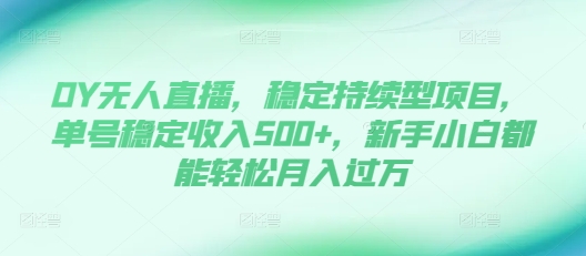 DY无人直播，稳定持续型项目，单号稳定收入500+，新手小白都能轻松月入过万【揭秘】-599资源坊