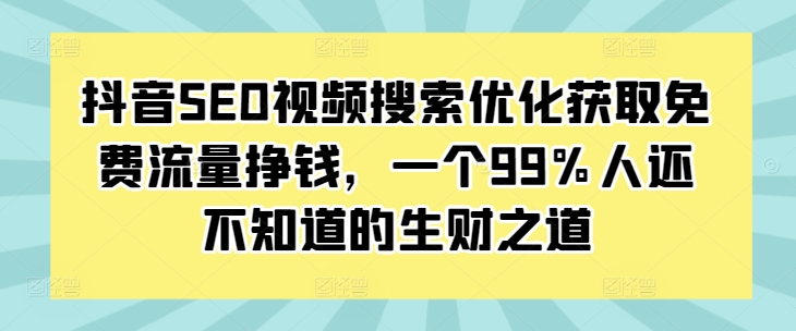 抖音SEO视频搜索优化获取免费流量挣钱，一个99%人还不知道的生财之道-599资源坊