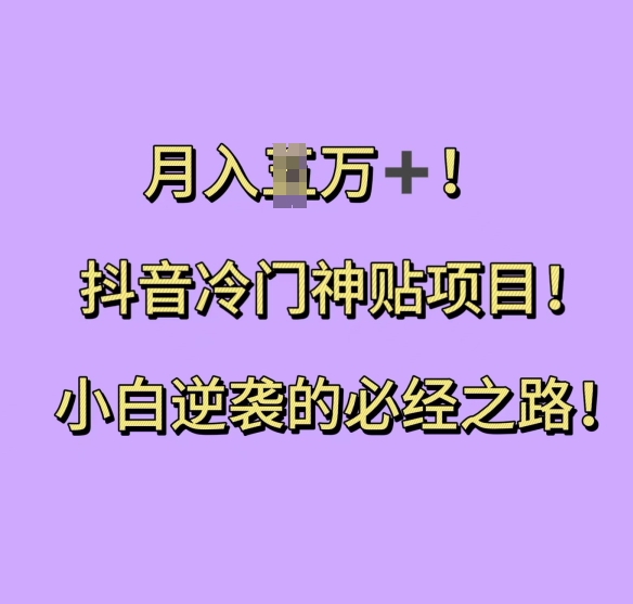抖音冷门神贴项目，小白逆袭的必经之路，月入过W【揭秘】-599资源坊