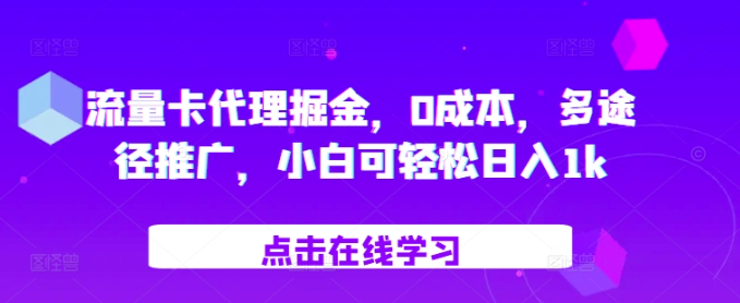流量卡代理掘金，0成本，多途径推广，小白可轻松日入1k-599资源坊