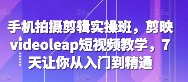 手机拍摄剪辑实操班，剪映videoleap短视频教学，7天让你从入门到精通-599资源坊