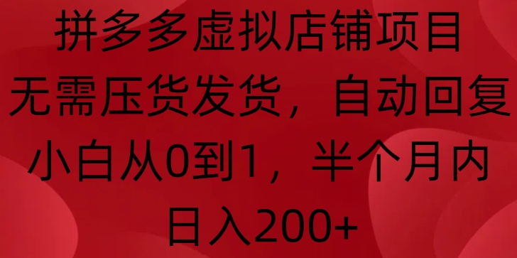 拼多多虚拟店铺项目，无需压货发货，自动回复，小白从0到1，半个月内日入200+【揭秘】-599资源坊