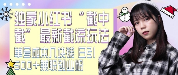 最新小红书截流玩法 独家截中截 单号成本几块钱 日引500+CY粉JZ粉-599资源坊