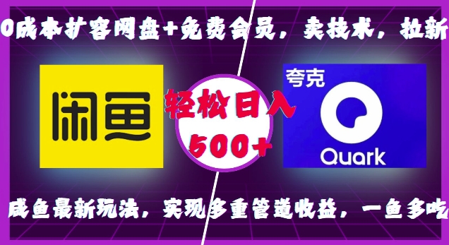 0成本扩容网盘+免费会员，卖技术，拉新，咸鱼最新玩法，实现多重管道收益，一鱼多吃，轻松日入500+-599资源坊
