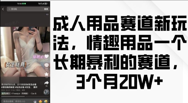成人用品赛道新玩法，情趣用品一个长期暴利的赛道，3个月收益20个【揭秘】-599资源坊