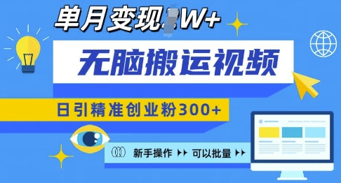 无脑搬运视频号可批量复制，新手即可操作，日引精准创业粉300+，月变现过W 【揭秘】-599资源坊