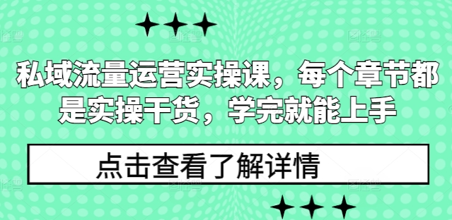 私域流量运营实操课，每个章节都是实操干货，学完就能上手-599资源坊