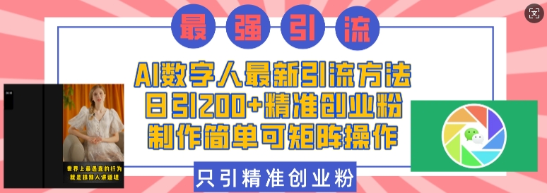 AI数字人最新引流方法，日引200+精准创业粉，制作简单可矩阵操作-599资源坊
