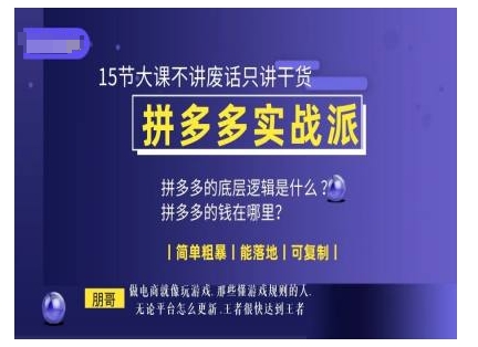 朋哥电商(拼多多实战派)，15节大课不讲废话只讲干货，简单粗暴 能落地 可复制-599资源坊